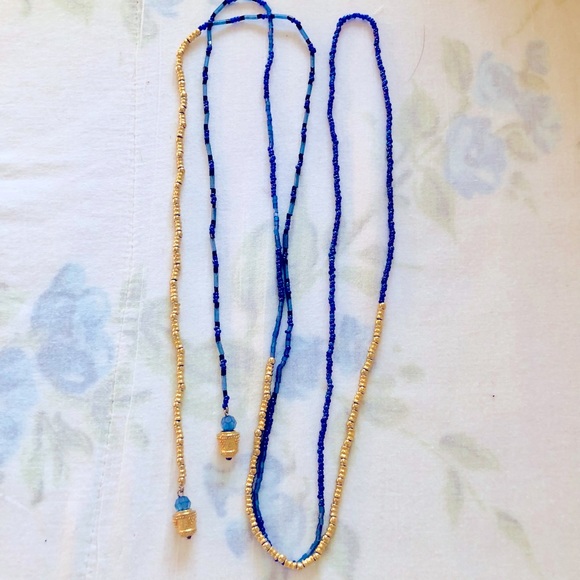 Blue and Gold Beaded Long Necklace - NWOT - Picture 2 of 2